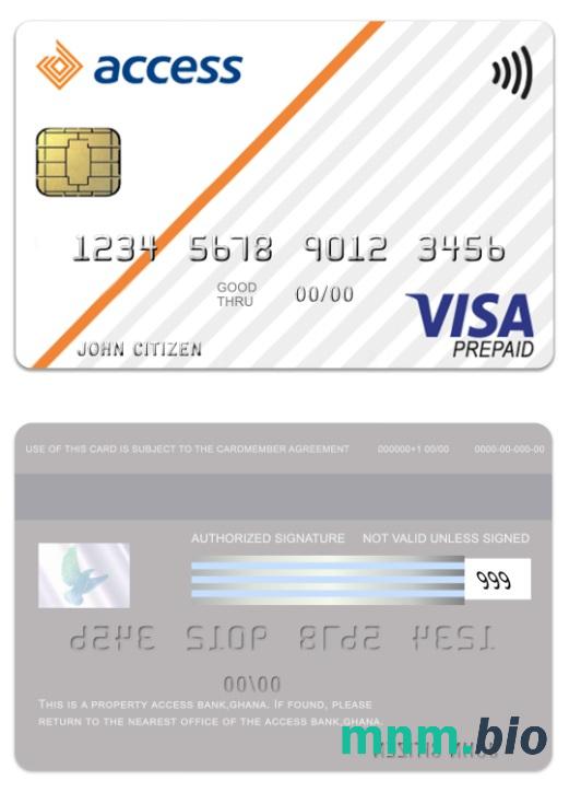Ghana Access Bank visa prepaid karta przykład w formacie PSD
